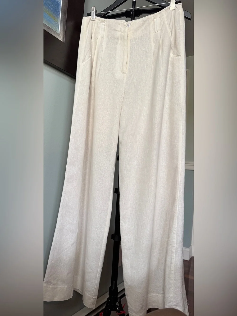 Jennifer Lopez Ivory Lined Linen High Rise Wide Leg Pant Size 10 - Picture 2 of 13